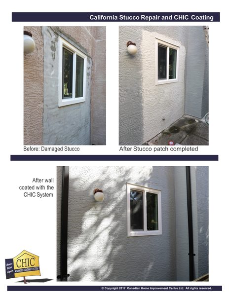 Before and after stucco wall renovation